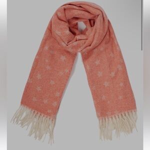 Star Patterned Coral Scarf with Fringe